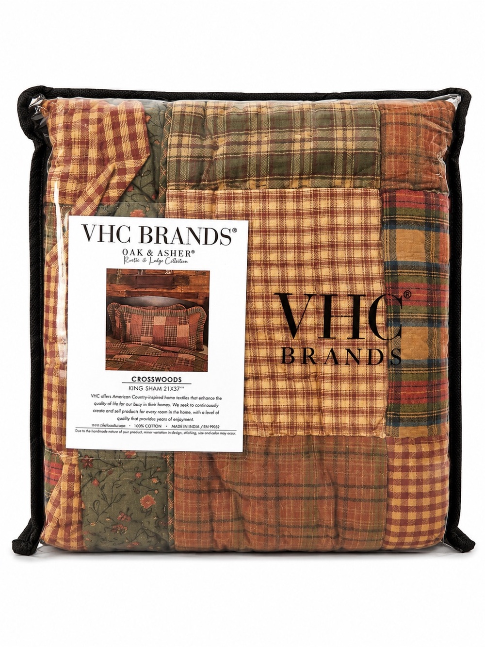 VHC Brands Crosswoods Patchwork Sham - Green & Rust Plaid